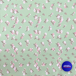 Tecido Oxfordine Estampado Floral digital - 1,50m - Verde Claro