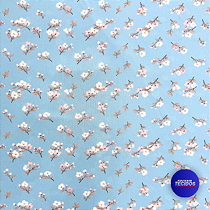 Tecido Oxfordine Estampado Floral digital - 1,50m - Azul