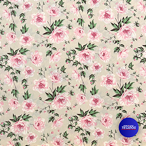 Tecido Oxford Estampado | 1m X 1,47 | Floral Rosas Fundo Bege HO3357-3