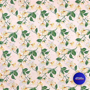 Tecido Oxford Estampado | 1m X 1,47 | Floral Branco Fundo Salmão HO3363-2