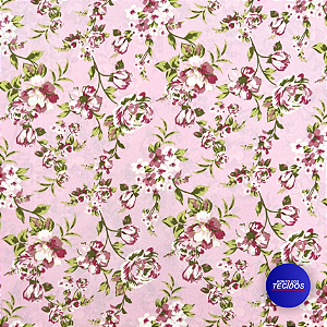 Tecido Oxford Estampado | 1m X 1,47 | Floral Rosas Fundo Rosa HO3916-2