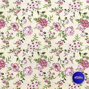 Tecido Oxford Estampado | 1m X 1,47 | Floral Rosas Fundo Bege HO3917-1