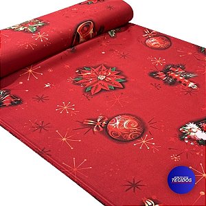 Tecido Oxford Estampado Natalino | 1,47 | Enfeites de Natal Vermelho HO4114-2