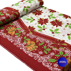 Tecido Oxford Estampado Natalino | 1,47 | Poinsétia Sinos Branco HO4118-1