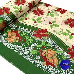 Tecido Oxford Estampado Natalino | 1,47 | Natal Sinos e Flores HO4112-2