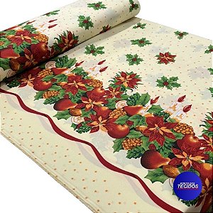 Tecido Oxford Estampado Natalino | 1,47 | Poinsétia e Frutas HO1736-2