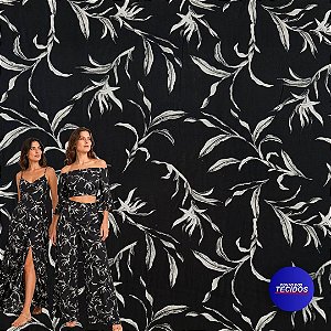 Tecido Viscose Estampada Digital - 1m X 1,50m - Folhagem Preta 16084B-UN