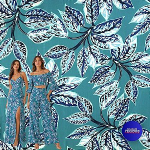 Tecido Viscose Estampada Digital - 1m X 1,50m - Folhagem Azul I7013C-UN