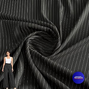 Tecido Alfaiataria Twill Risca De Giz - 4% Elastano - 1m X 1,47m - Preto 310