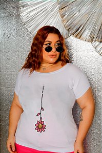 T-SHIRT PLUS SIZE FLOR I LOVE DTF BRANCO