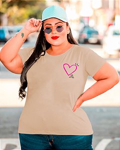 T-SHIRT PLUS SIZE CORAÇÃO WITH DTF BEGE