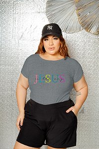 T-SHIRT PLUS SIZE JESUS IS DTF CINZA
