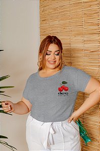 T-SHIRT PLUS SIZE CHERRY AUTHENTIC DTF CINZA
