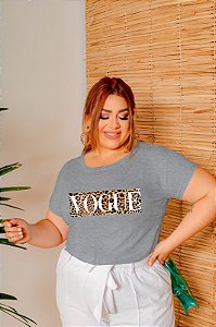 T-SHIRT PLUS SIZE VOGUE ANIMAL PRINT DTF CINZA XG