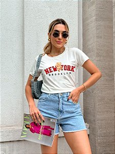 T-SHIRT URSO NEW YORK DTF BRANCO