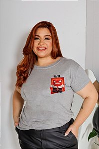 T-SHIRT PLUS SIZE RAIVA DIVERTIDAMENTE DTF CINZA XG