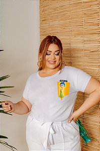T-SHIRT PLUS SIZE ALEGRIA DIVERTIDAMENTE DTF BRANCO XG