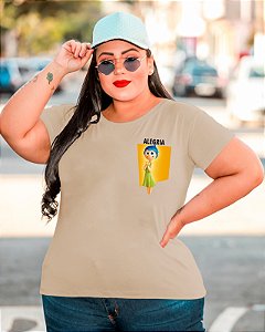 T-SHIRT PLUS SIZE ALEGRIA DIVERTIDAMENTE DTF BEGE XG