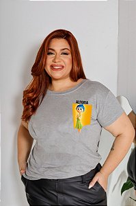 T-SHIRT PLUS SIZE ALEGRIA DIVERTIDAMENTE DTF CINZA XG
