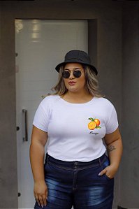 T-SHIRT PLUS SIZE LARANJA DTF BRANCO XG