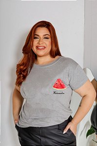T-SHIRT PLUS SIZE MELANCIA DTF CINZA XG