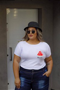 T-SHIRT PLUS SIZE MELANCIA DTF BRANCO XG