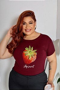 T-SHIRT PLUS SIZE MORANGO STAY SWEET DTF MARSALA XG