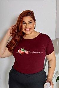 T-SHIRT PLUS SIZE MORANGOS STRANWBERRY DTF MARSALA XG