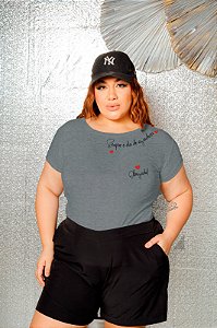 T-SHIRT PLUS SIZE SEMPRE É DIA DTF CINZA XG