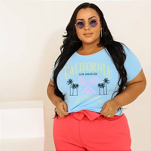 T-SHIRT PLUS SIZE RAQUETE CALIFORNIA DTF AZUL BEBÊ XG