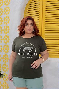 T-SHIRT PLUS SIZE WILD JAGUAR DTF VERDE MILITAR XG