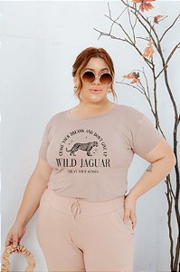 T-SHIRT PLUS SIZE WILD JAGUAR DTF BEGE XG