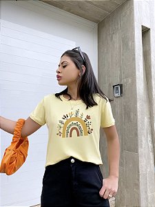 T-SHIRT ARCO-IRIS BOHO DTF AMARELO BEBÊ