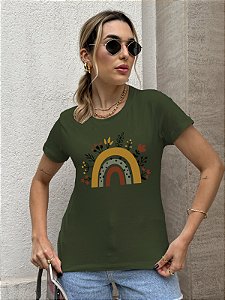 T-SHIRT ARCO-IRIS BOHO DTF VERDE MILITAR