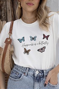 T-SHIRT HAPPINESS BORBOLETAS DTF OFF WHITE