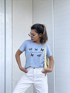 T-SHIRT HAPPINESS BORBOLETAS DTF AZUL BEBÊ