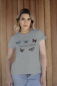 T-SHIRT HAPPINESS BORBOLETAS DTF CINZA