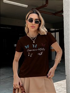 T-SHIRT HAPPINESS BORBOLETAS DTF CHOCOLATE