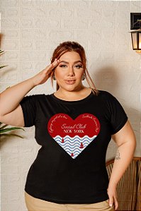 T-SHIRT PLUS SIZE ONDAS CORAÇÃO NEW YORK DTF XG