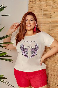 T-SHIRT PLUS SIZE TIGRES CORAÇÃO DTF OFF WHITE XG