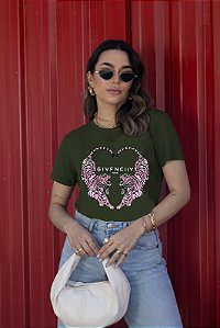 T-SHIRT TIGRES CORAÇÃO DTF VERDE MILITAR