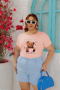 T-SHIRT PLUS SIZE COFFEE LOVER URSO DTF ROSA BEBÊ XG