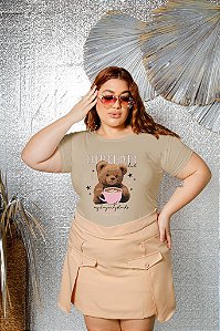 T-SHIRT PLUS SIZE COFFEE LOVER URSO DTF BEGE XG