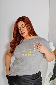T-SHIRT PLUS SIZE DARLING YOU ARE DTF CINZA XG