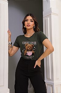 T-SHIRT COFFEE LOVER URSO DTF VERDE MILITAR