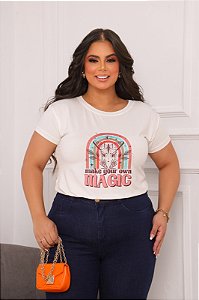T-SHIRT PLUS SIZE MAKE MAGIC ARCO-IRÍS DTF OFF WHITE XG