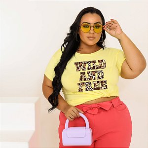 T-SHIRT PLUS SIZE WILD AND FREE DTF AMARELO BEBÊ XG
