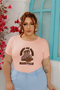 T-SHIRT PLUS SIZE BOTAS NASHVILLE DTF ROSA BEBÊ XG