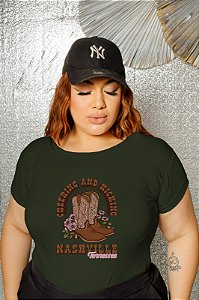 T-SHIRT PLUS SIZE BOTAS NASHVILLE DTF VERDE MILITAR XG