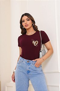 T-SHIRT COW PRINT CORAÇÃO DTF MARSALA